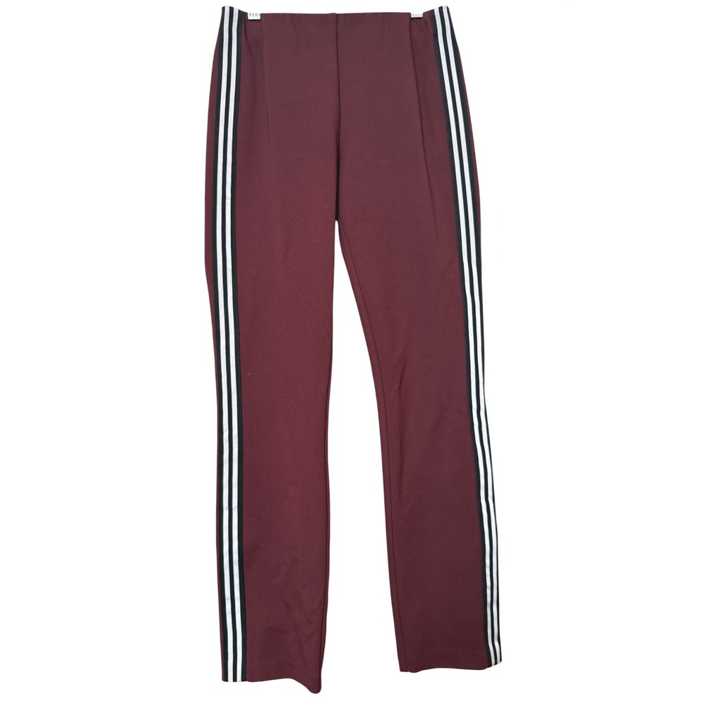 Rag & Bone Simone Ponte Crop Pant Burgundy Black White Side Stripe Sz 0 Stretch